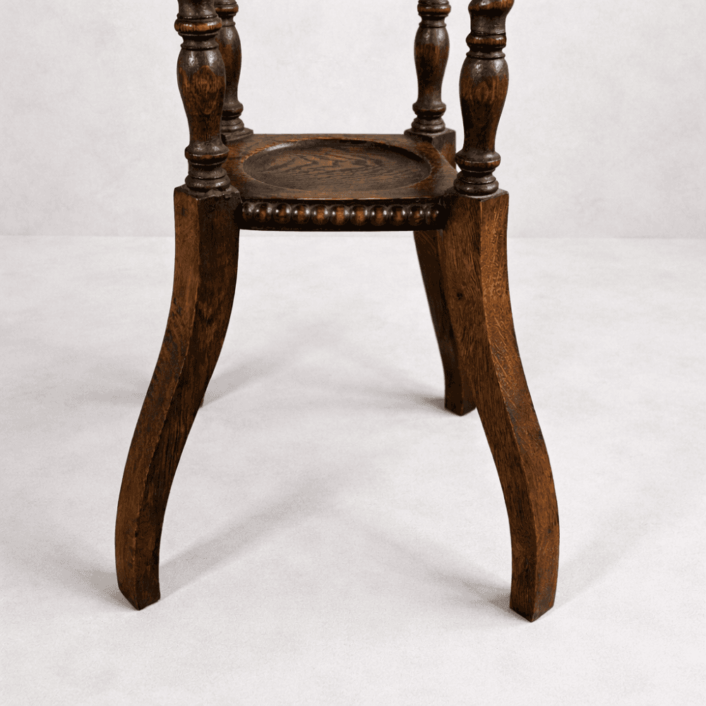 Edwardian Oak Barley Twist Plant Stand with Beaded Edge detail 4