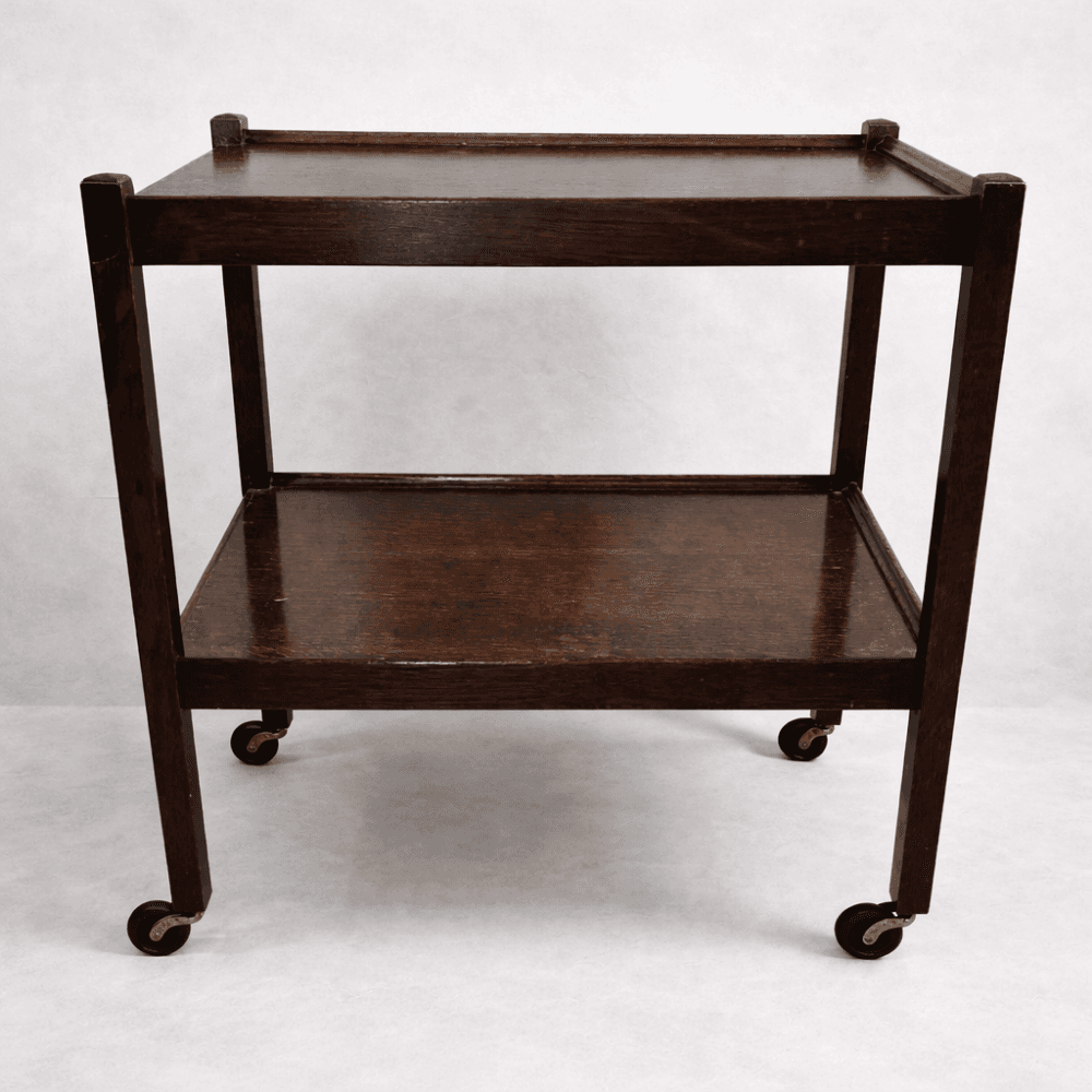 Early 20th Century Oak Serving Trolley with Galleried Tiers