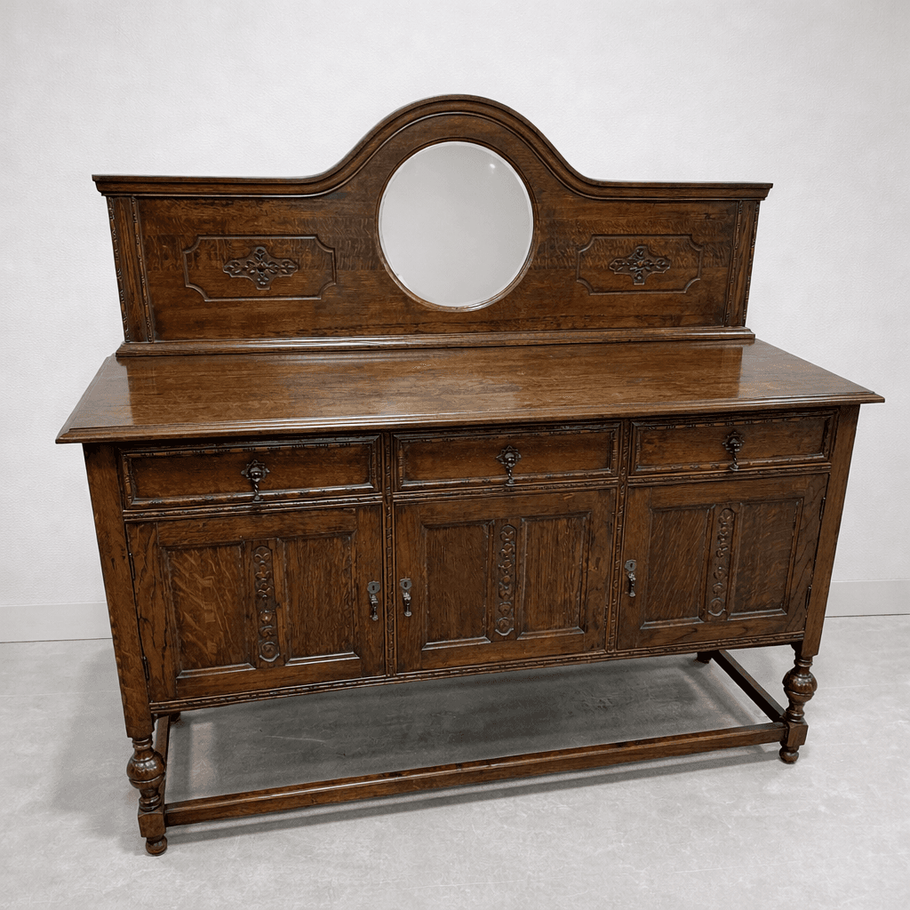 Jacobean-Style Oak Mirror-Back Sideboard