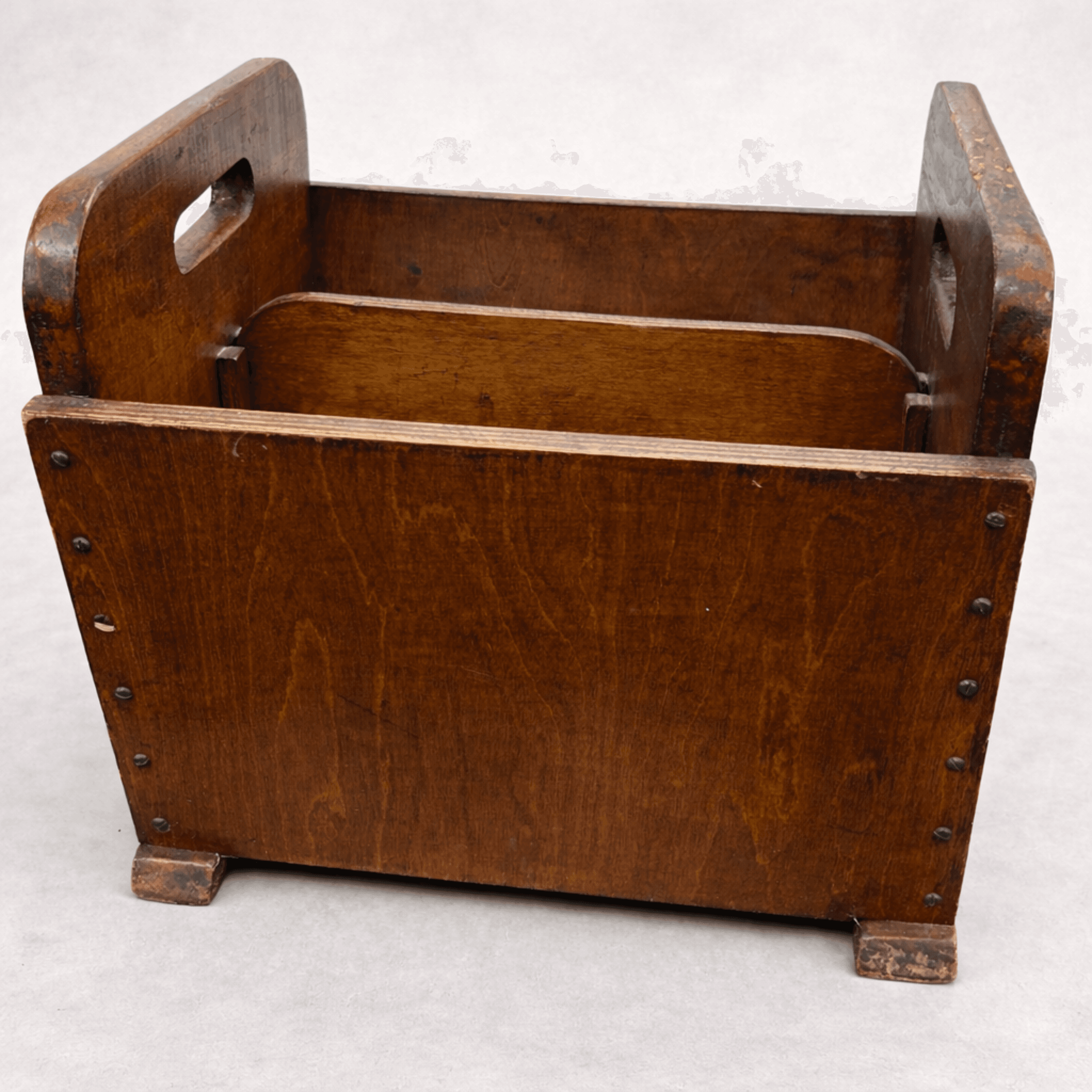 Edwardian Oak Two-Section Magazine Rack with Exposed Rivets