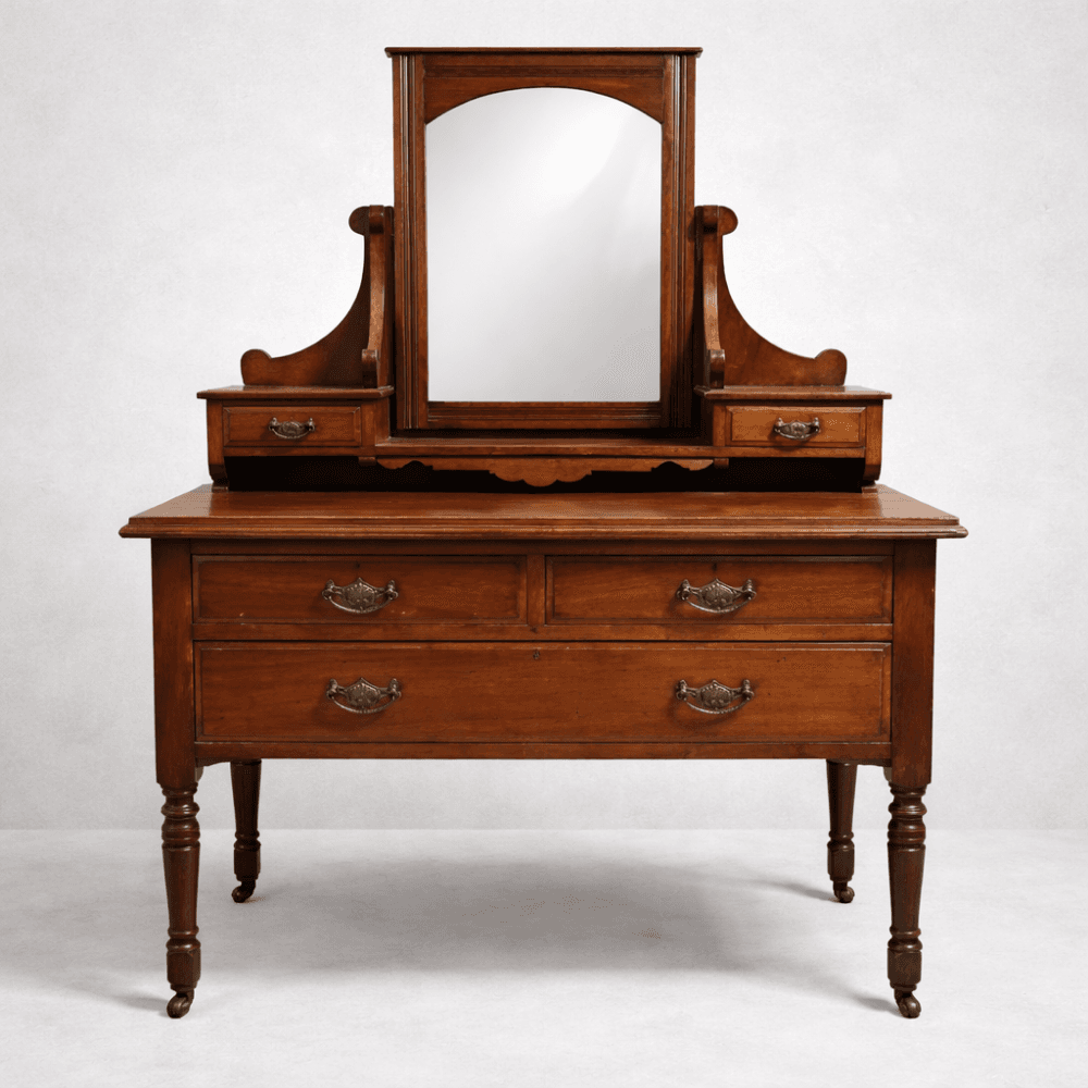 Edwardian Mahogany Dressing Table with Arched Swing Mirror
