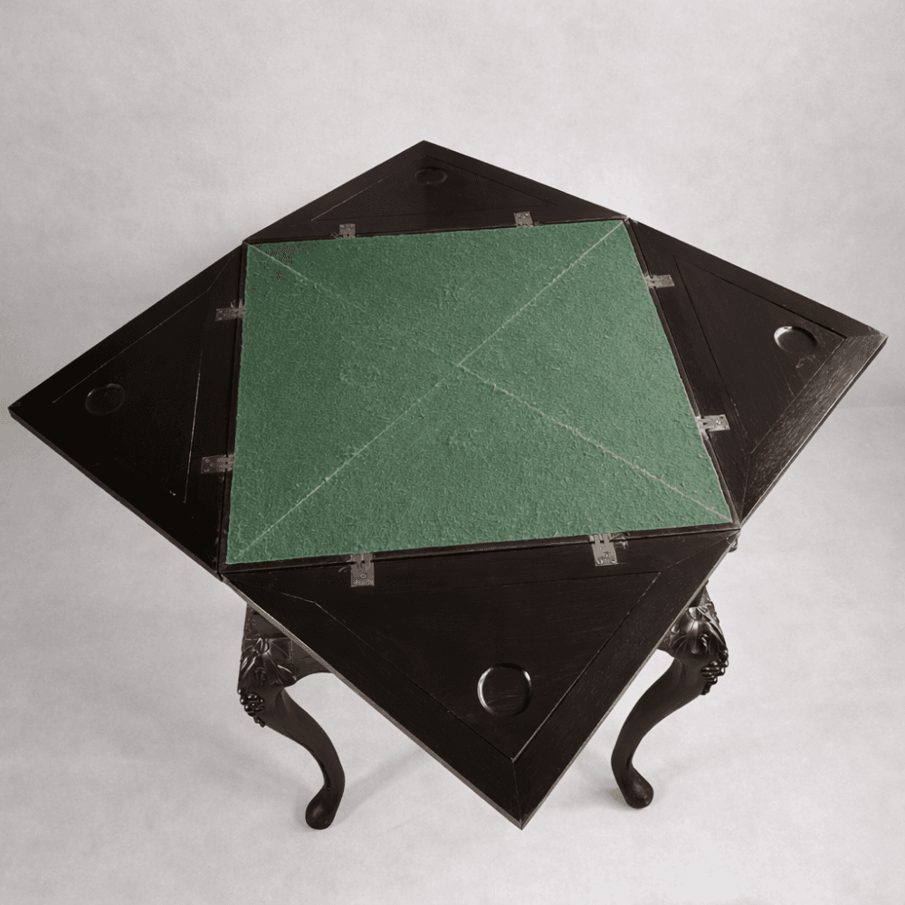 19th Century Chinese Export Carved Padouk Wood Envelope Card Table detail 2