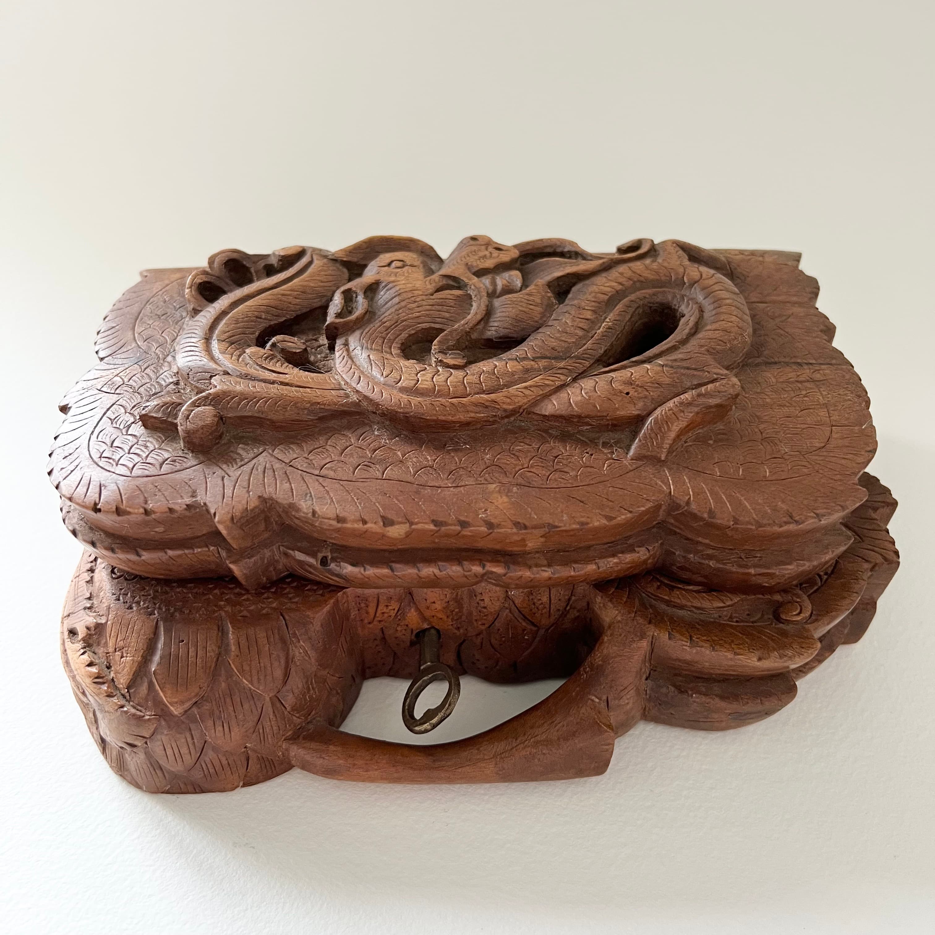 Vintage Hand-Carved Dragon Wood Jewellery Box