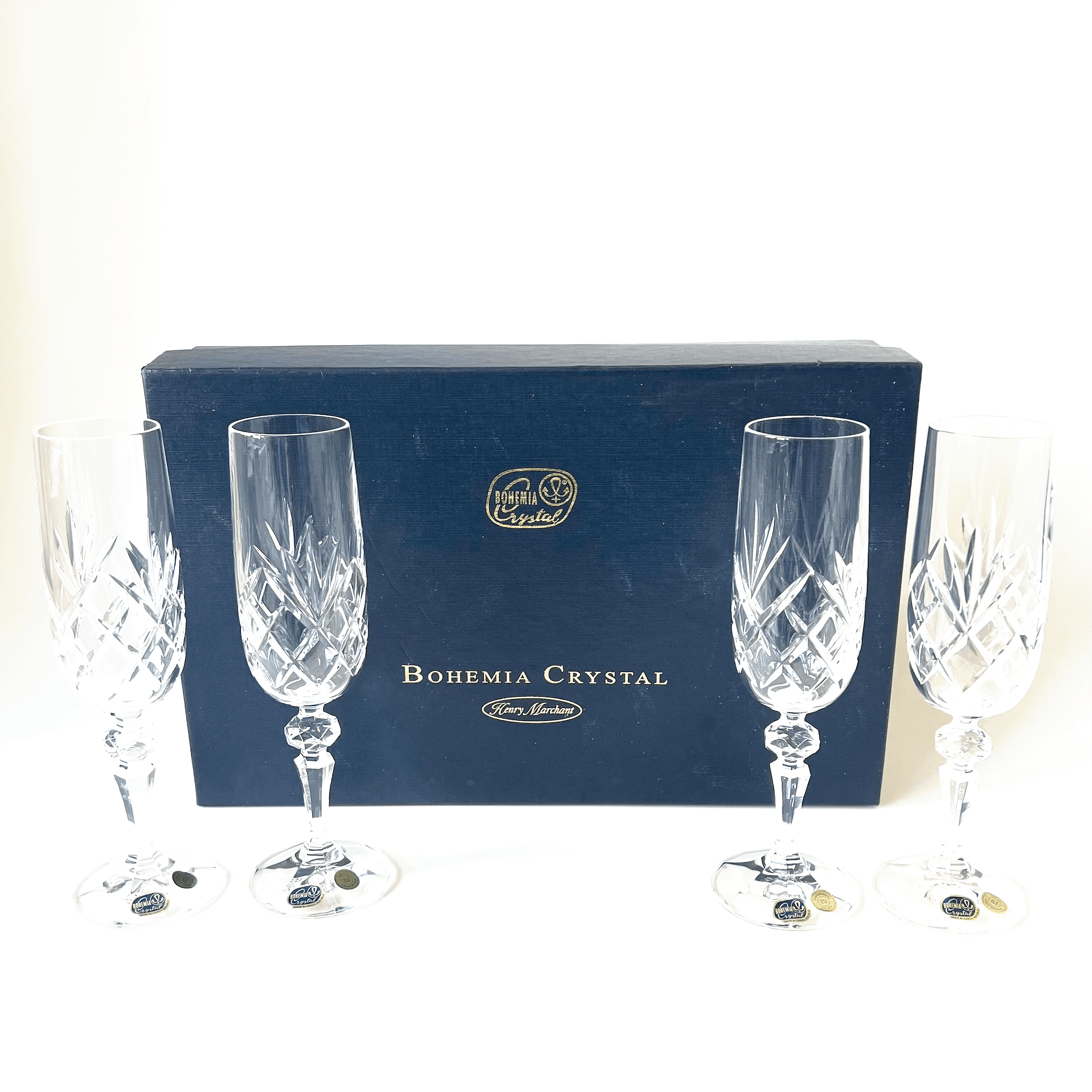 Vintage Bohemia Crystal Champagne Flutes detail 1