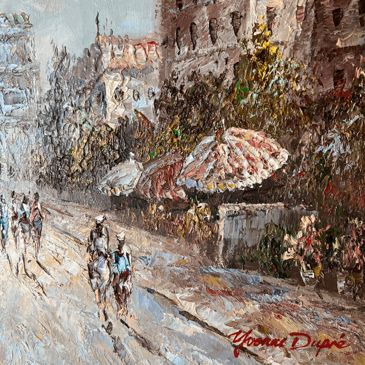 Mid-Century Parisian Street Scene, Inscribed Yvonne Dupré detail 3