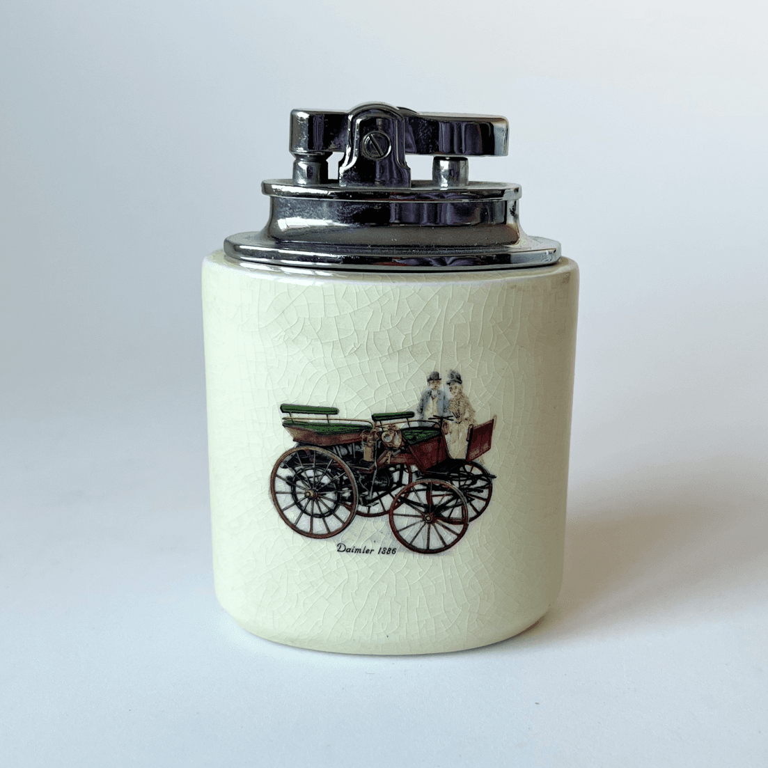 Vintage Rolstar Table Lighter with Veteran Car Motif detail 1