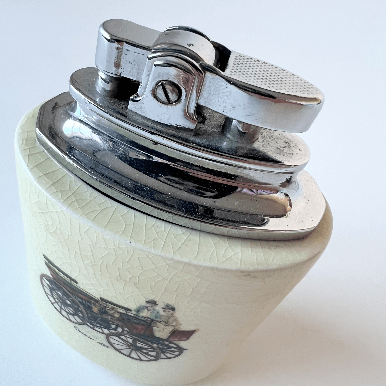 Vintage Rolstar Table Lighter with Veteran Car Motif detail 5