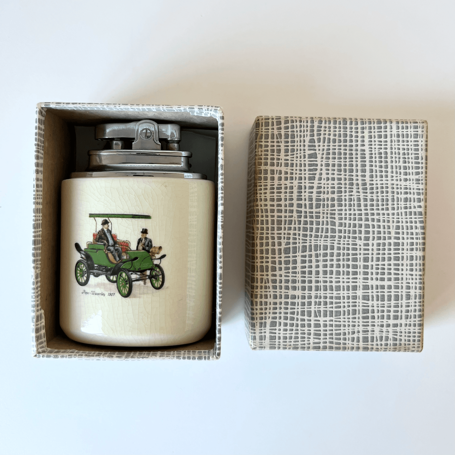 Vintage Rolstar Table Lighter with Veteran Car Motif detail 9
