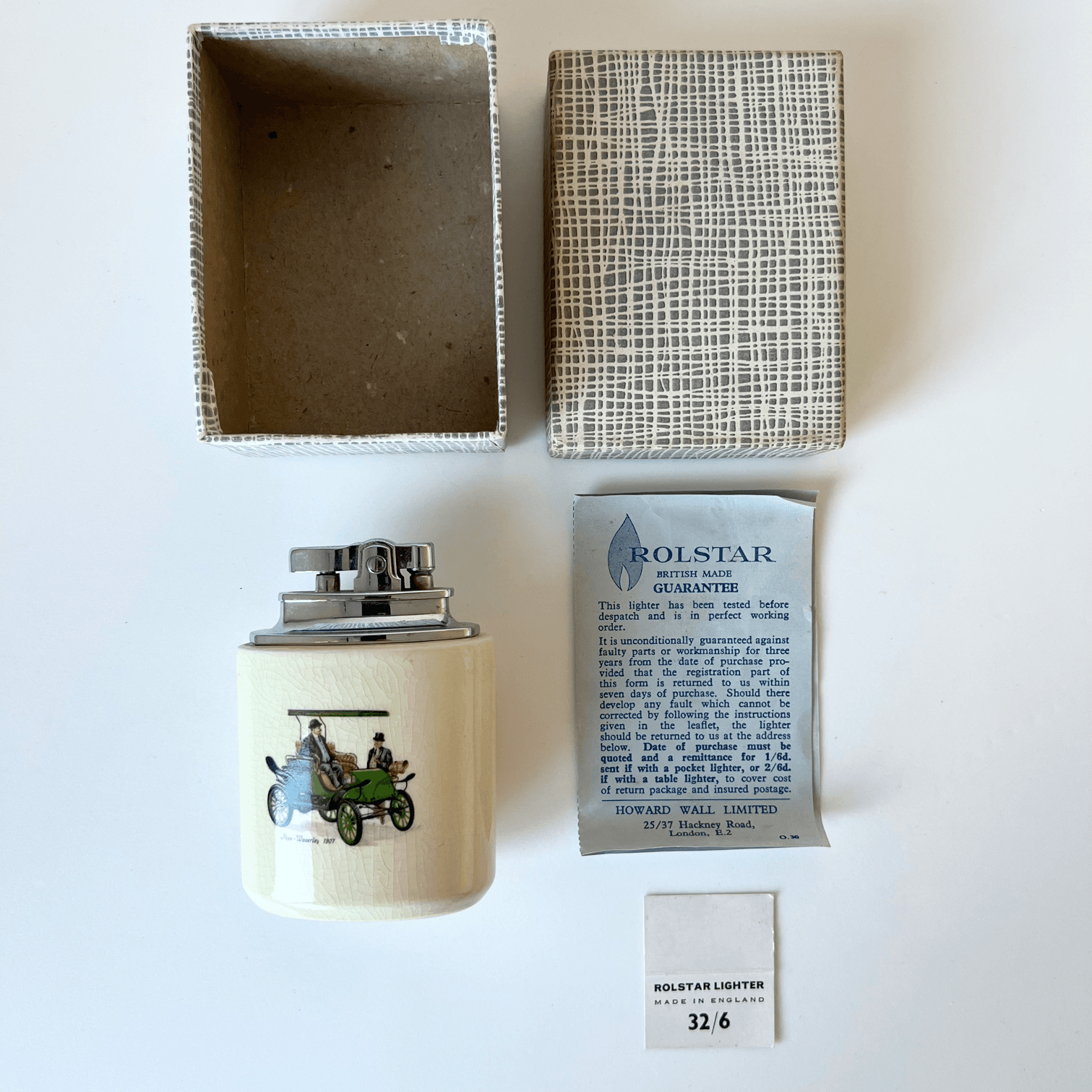 Vintage Rolstar Table Lighter with Veteran Car Motif detail 10