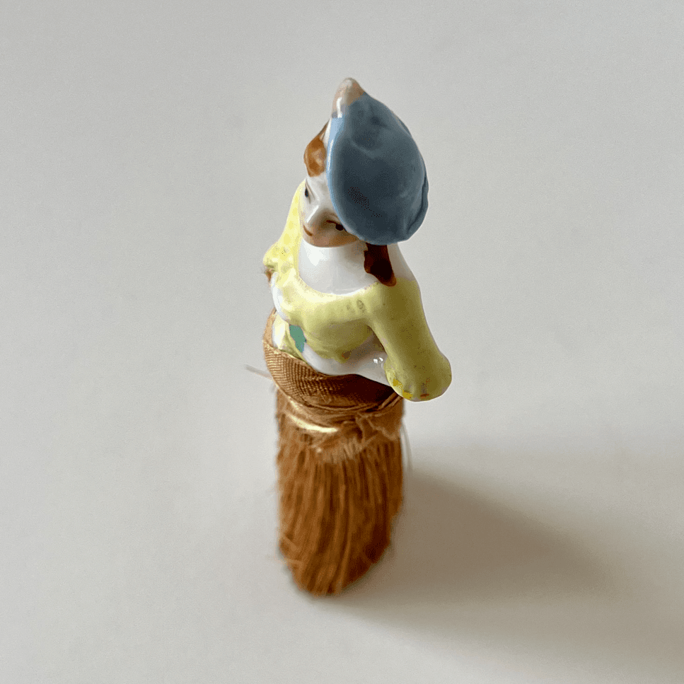 Vintage Figural Whisk Broom with Glazed Ceramic Half-Doll detail 1