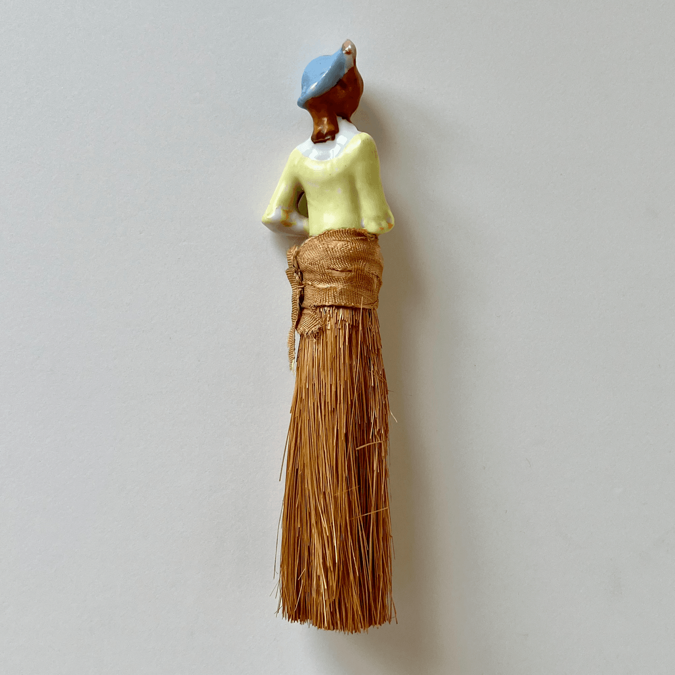 Vintage Figural Whisk Broom with Glazed Ceramic Half-Doll detail 2