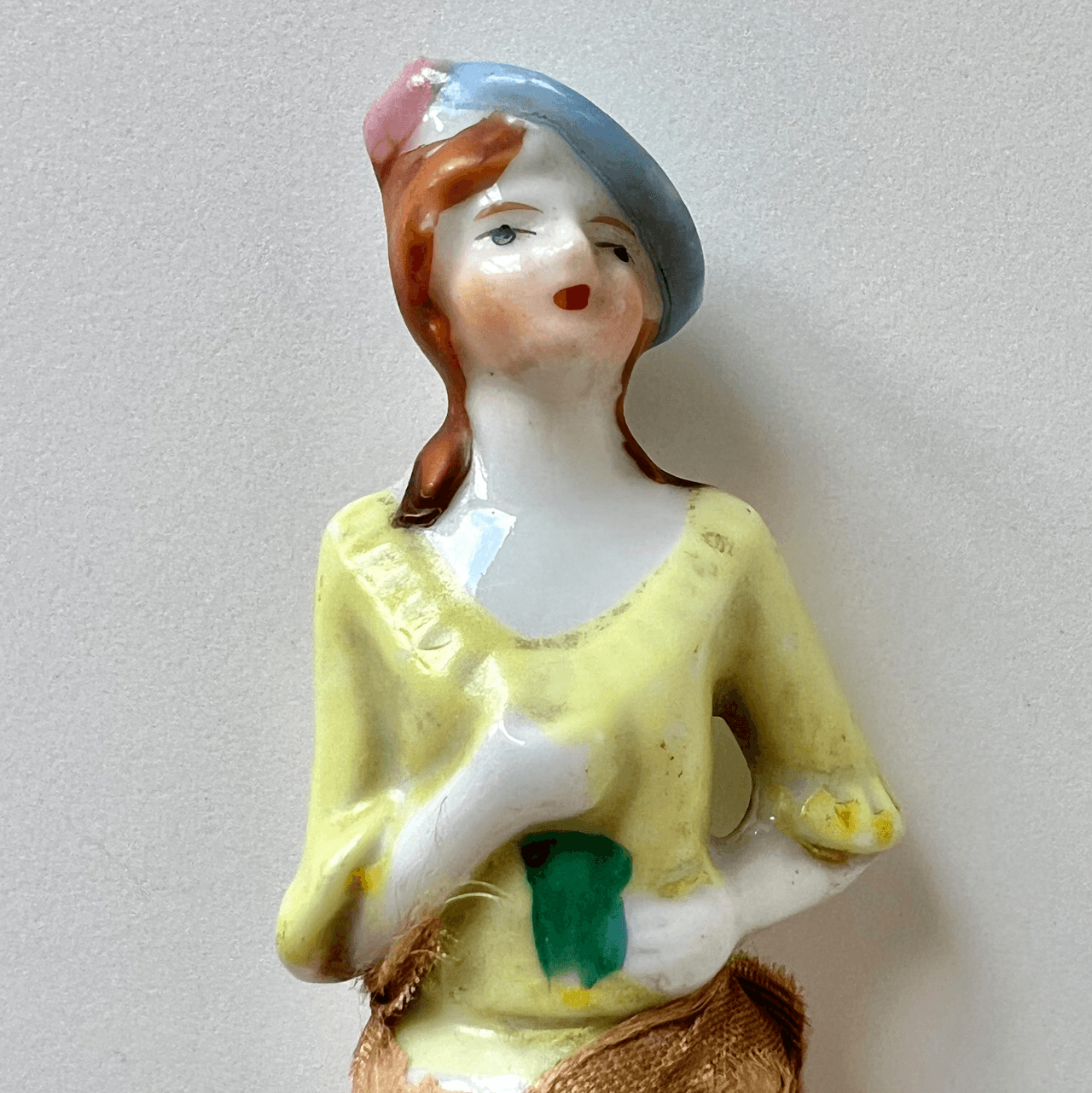 Vintage Figural Whisk Broom with Glazed Ceramic Half-Doll detail 6
