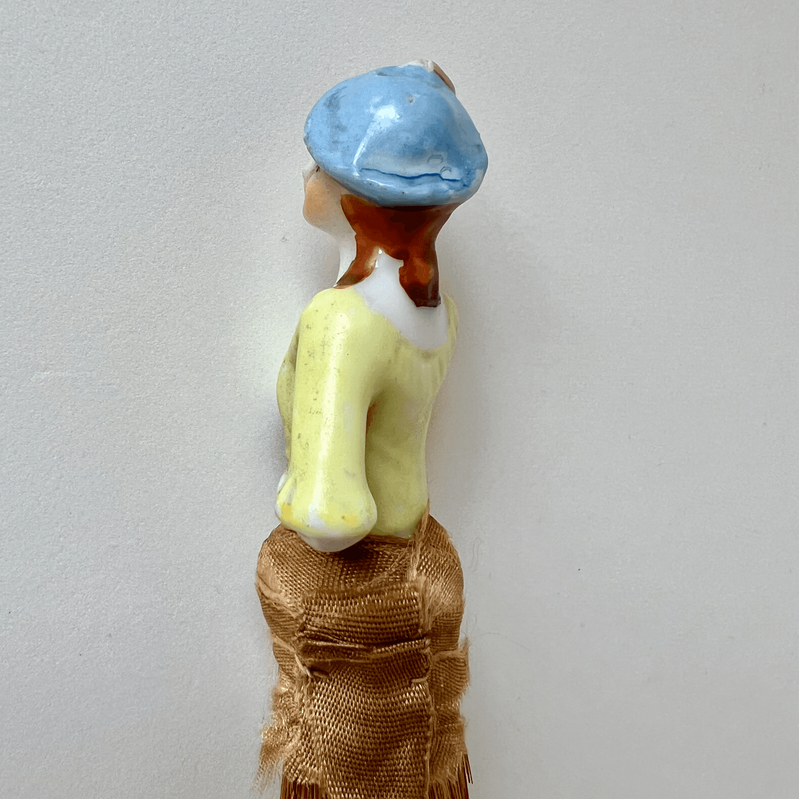 Vintage Figural Whisk Broom with Glazed Ceramic Half-Doll detail 9