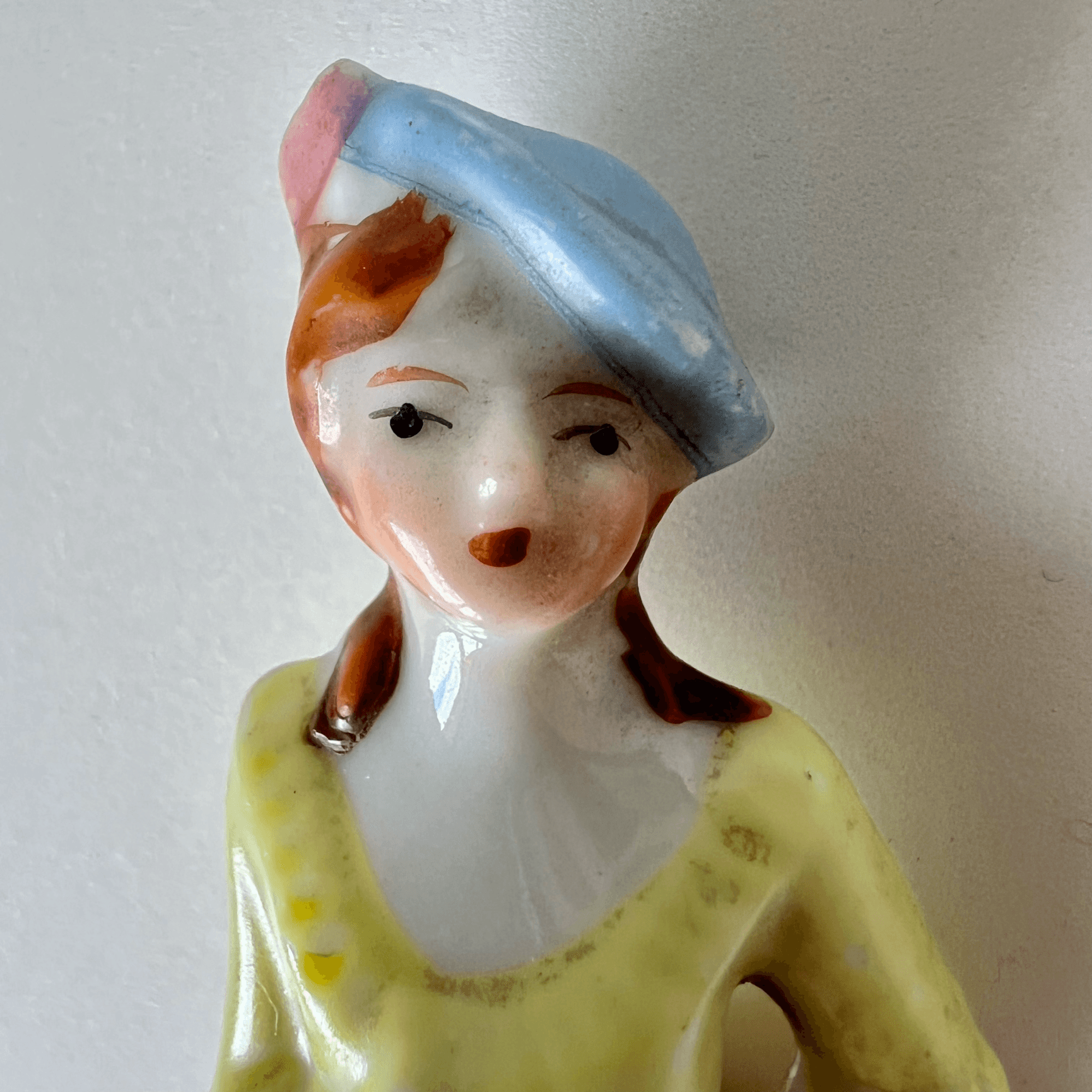 Vintage Figural Whisk Broom with Glazed Ceramic Half-Doll detail 12