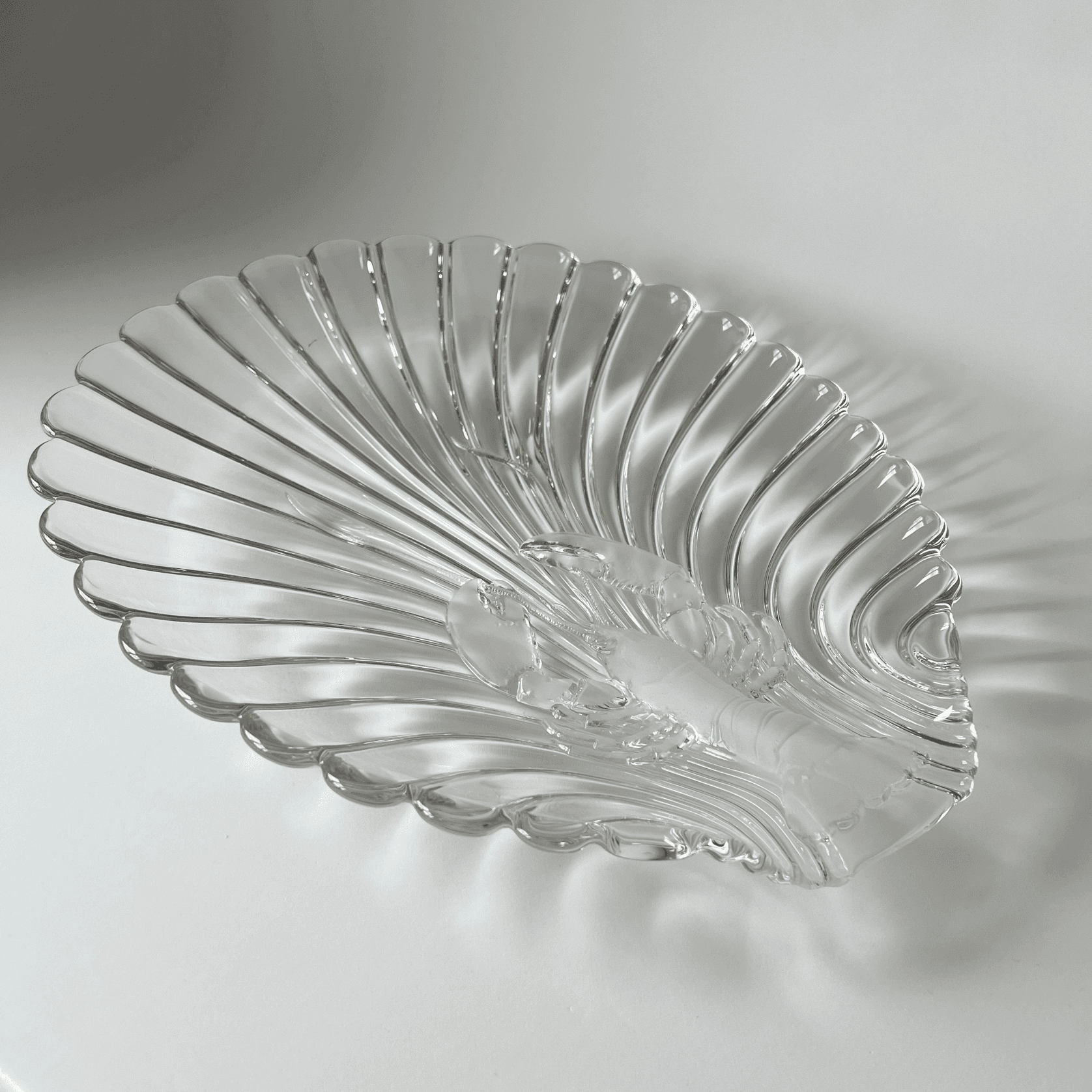 Vintage Shell & Frosted Lobster Glass Platter in the Style of Walther-Glas detail 2