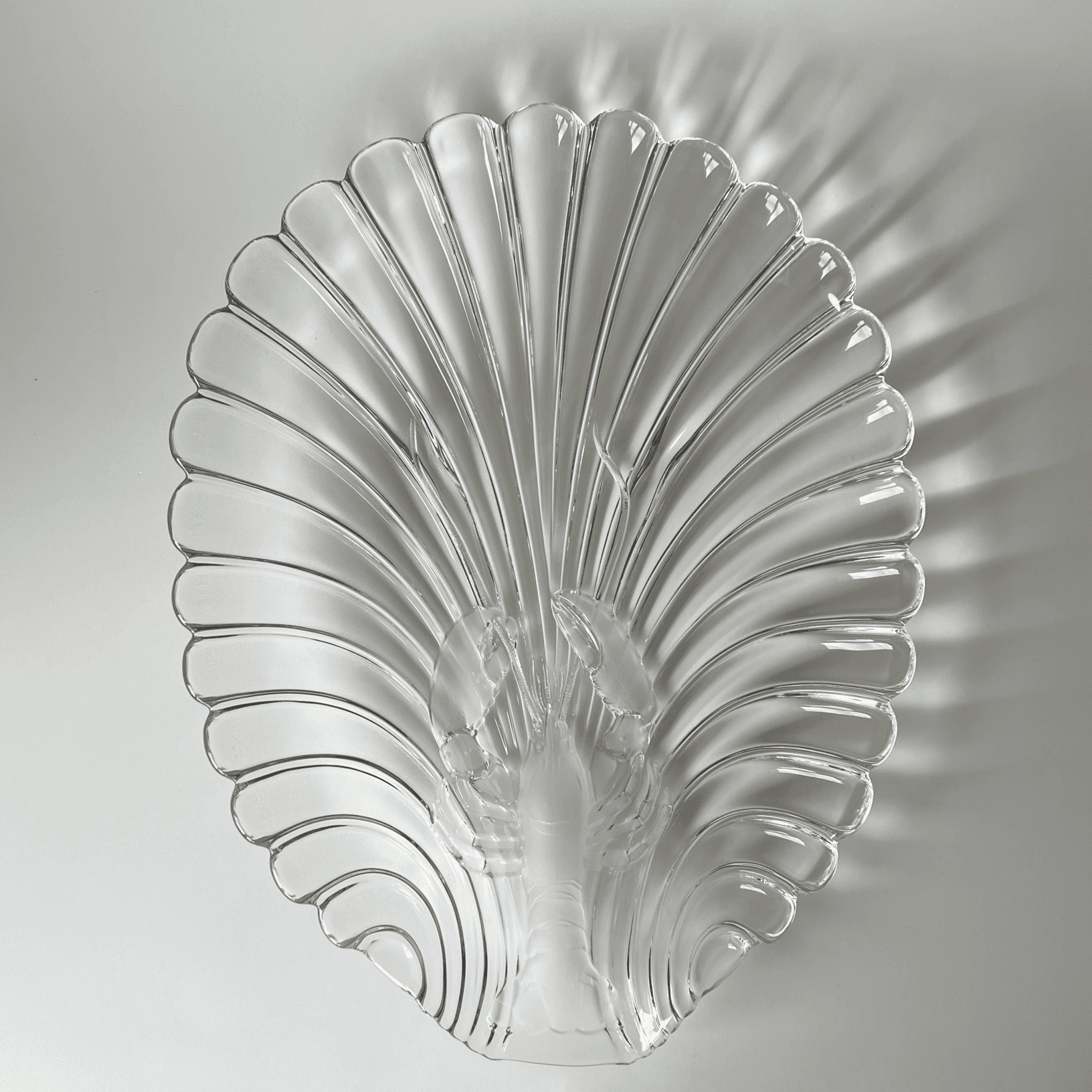 Vintage Shell & Frosted Lobster Glass Platter in the Style of Walther-Glas