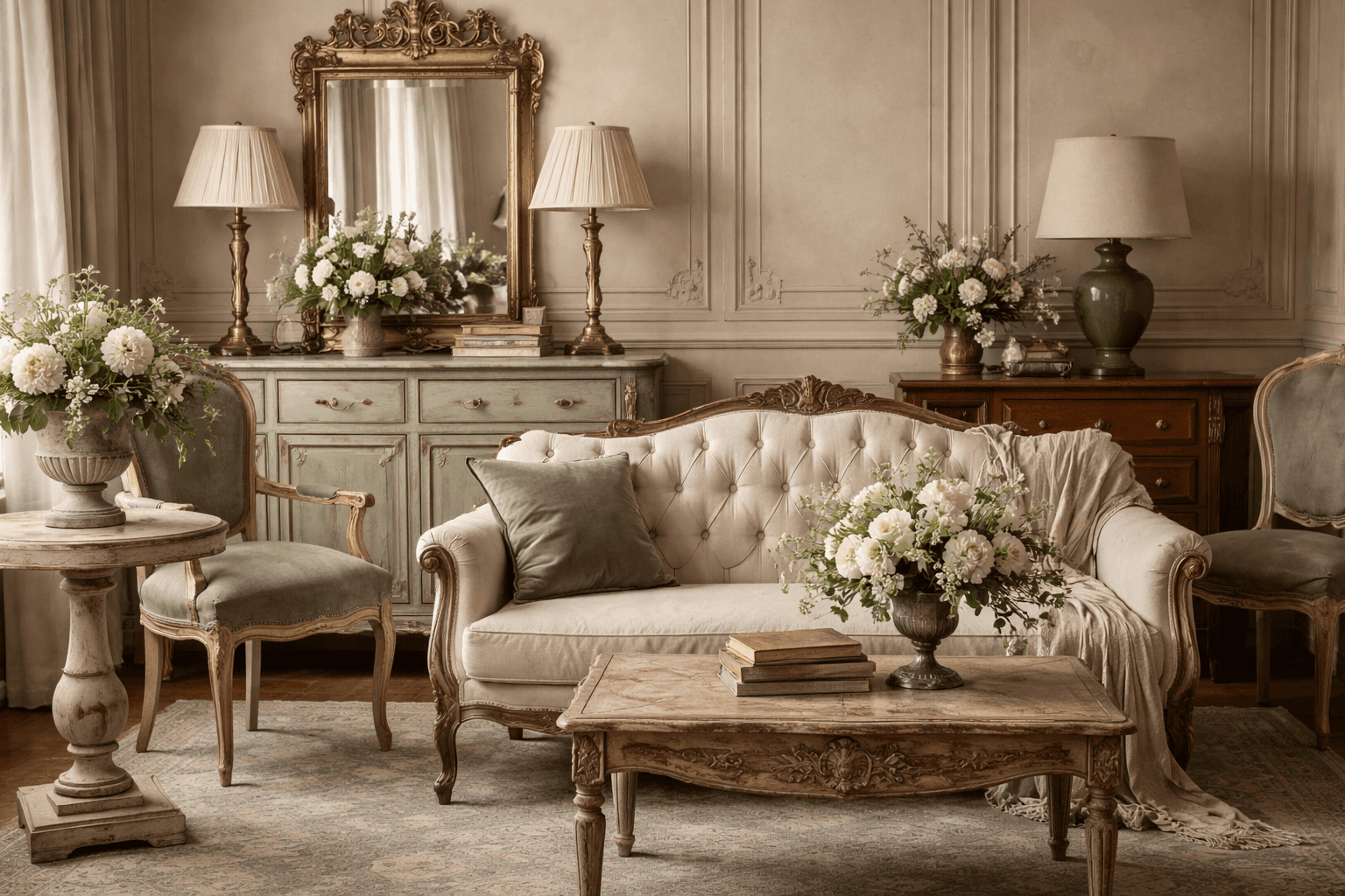 Antique interior with furniture and decorative objects